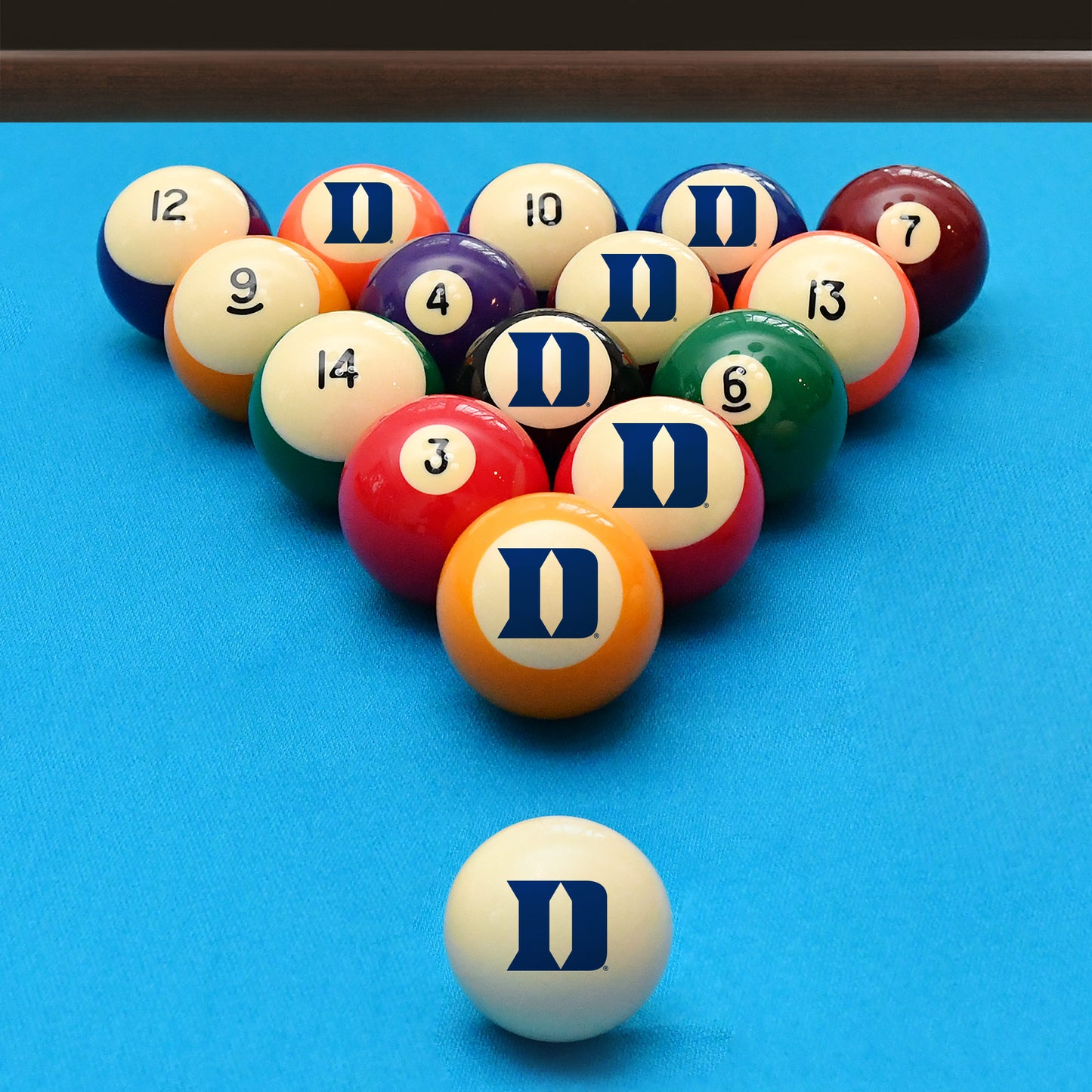 Official Duke-Blue-Devils Collegiate Billiard Balls Set Arranged on Pool Table Slate
