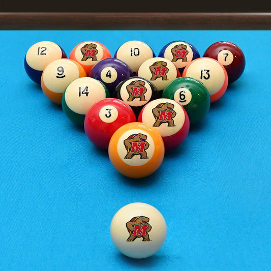 Official Maryland-Terrapins Collegiate Billiard Balls Set Arranged on Pool Table Slate