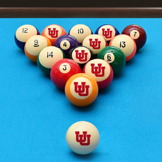 Official Utah-Utes Collegiate Billiard Balls Set Arranged on Pool Table Slate