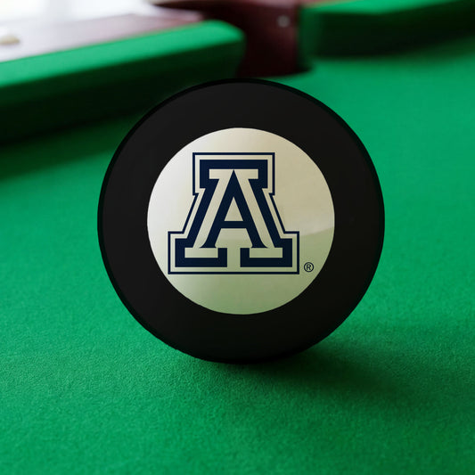 Official Arizona-Wildcats-Pool-8-Ball Collegiate 8-Ball Lined Up on Green Felt Pool Table Surface with Billiard Ball Rack
