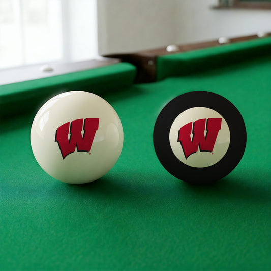 Official Virginia-Tech-Hokies-Pool-Cue-8-Ball-Set College Cue Ball and 8-Ball Set Displayed Together on Green Felt Pool Table Surface