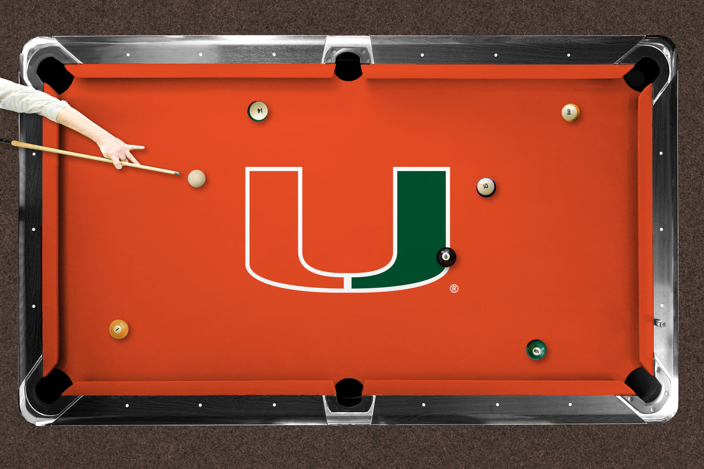 Miami Hurricanes Custom Pool Table Replacement Felt ALT Logo LIFESTYLE