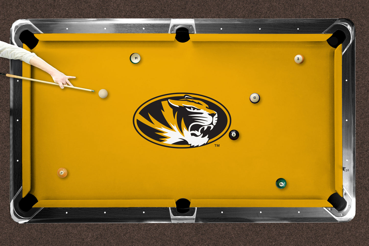 Missouri Tigers Custom Pool Table Replacement Felt ALT Logo LIFESTYLE
