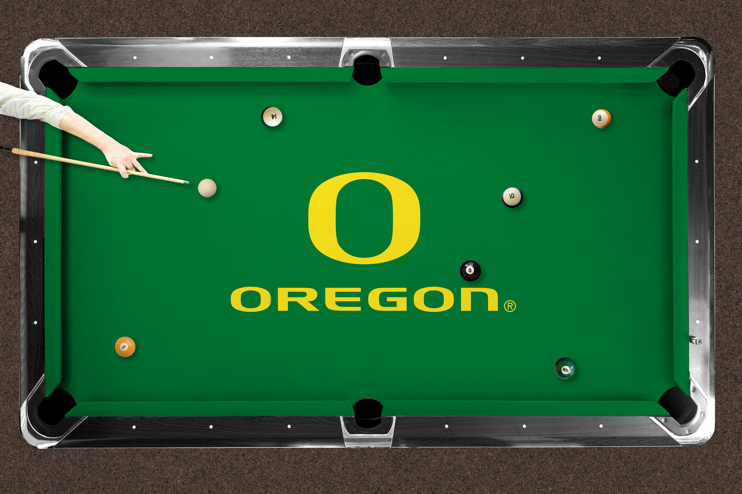 Oregon Ducks Custom Pool Table Replacement Felt ALT Logo LIFESTYLE
