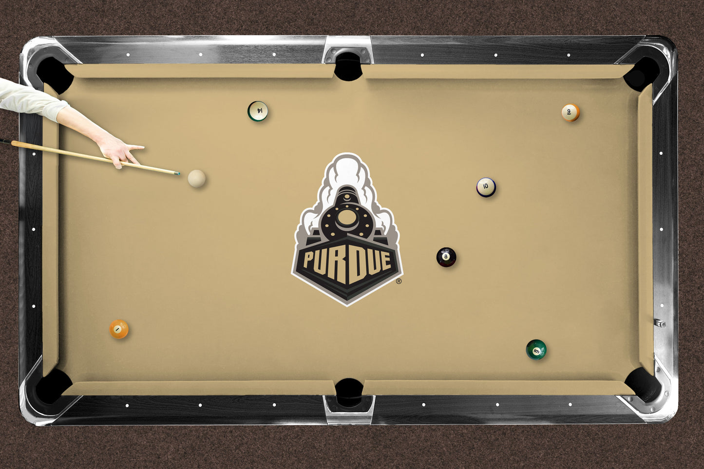 Purdue Boilermakers Custom Pool Table Replacement Felt ALT Logo LIFESTYLE