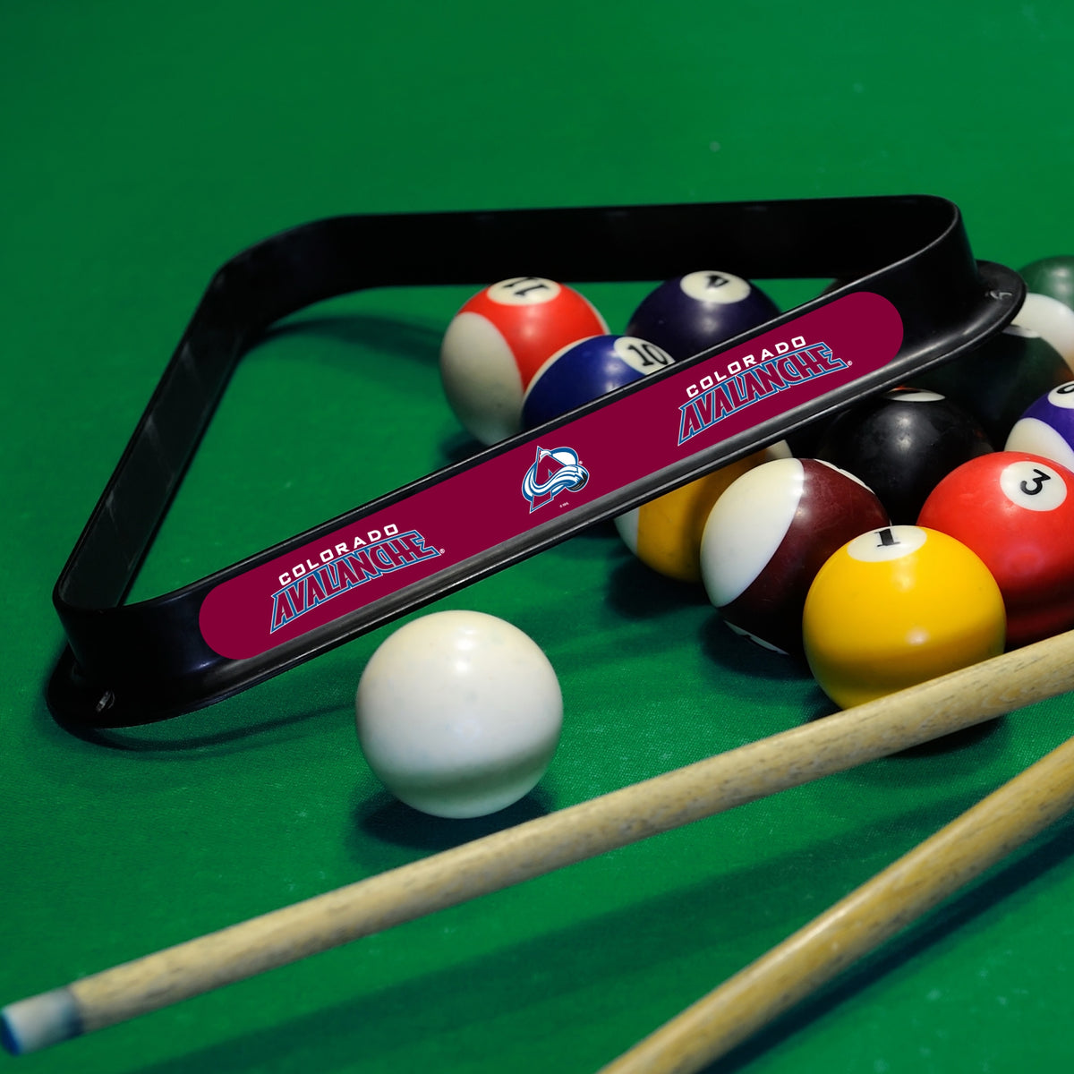 Colorado Avalanche NHL 8-ball triangle rack - lifestyle photo