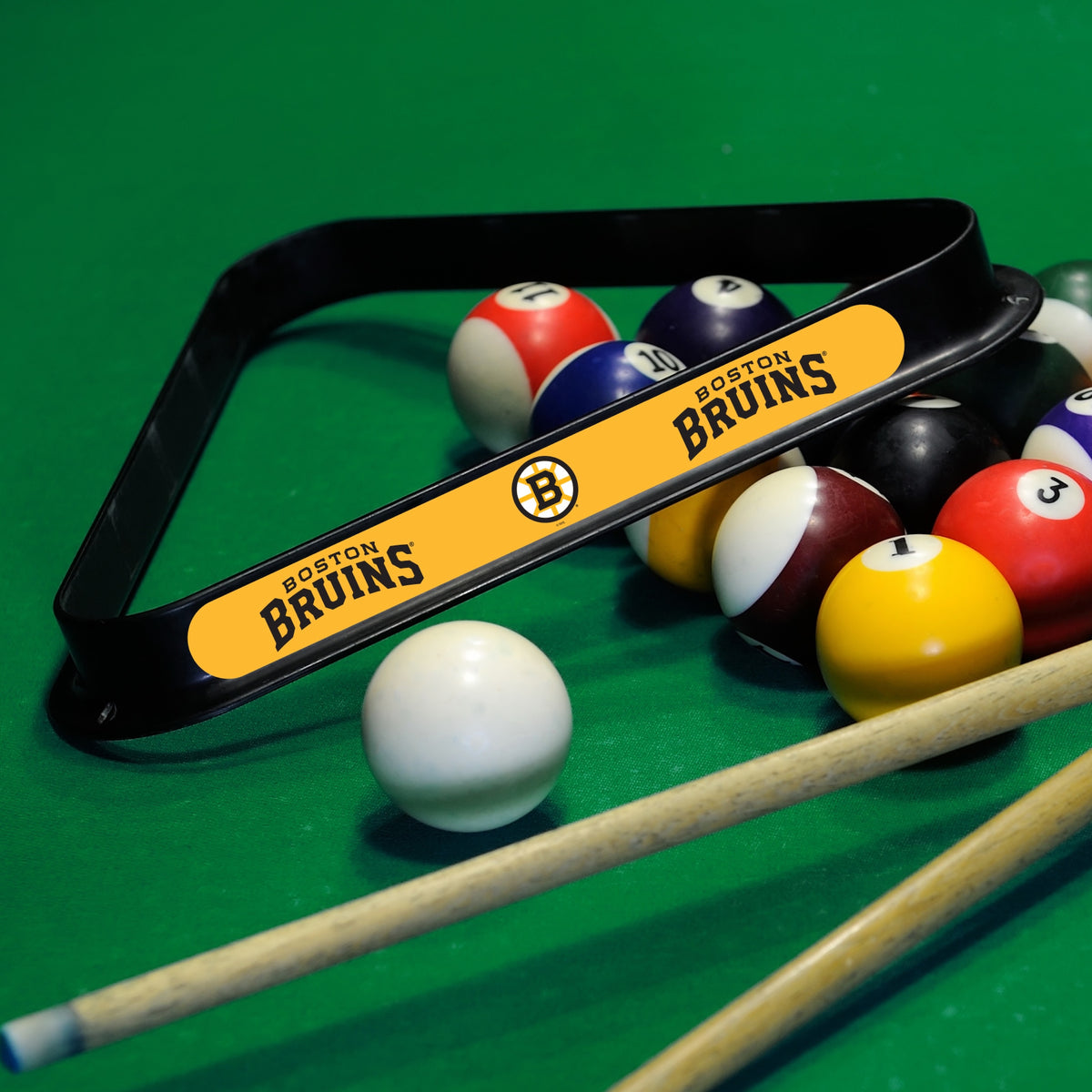 Boston Bruins NHL 8-ball triangle rack - lifestyle photo