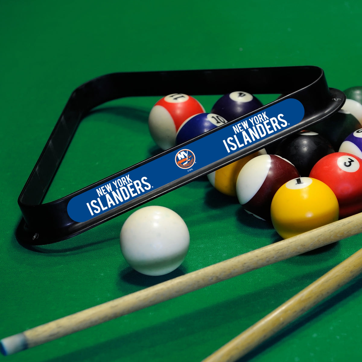 New York Islanders NHL 8-ball triangle rack - lifestyle photo