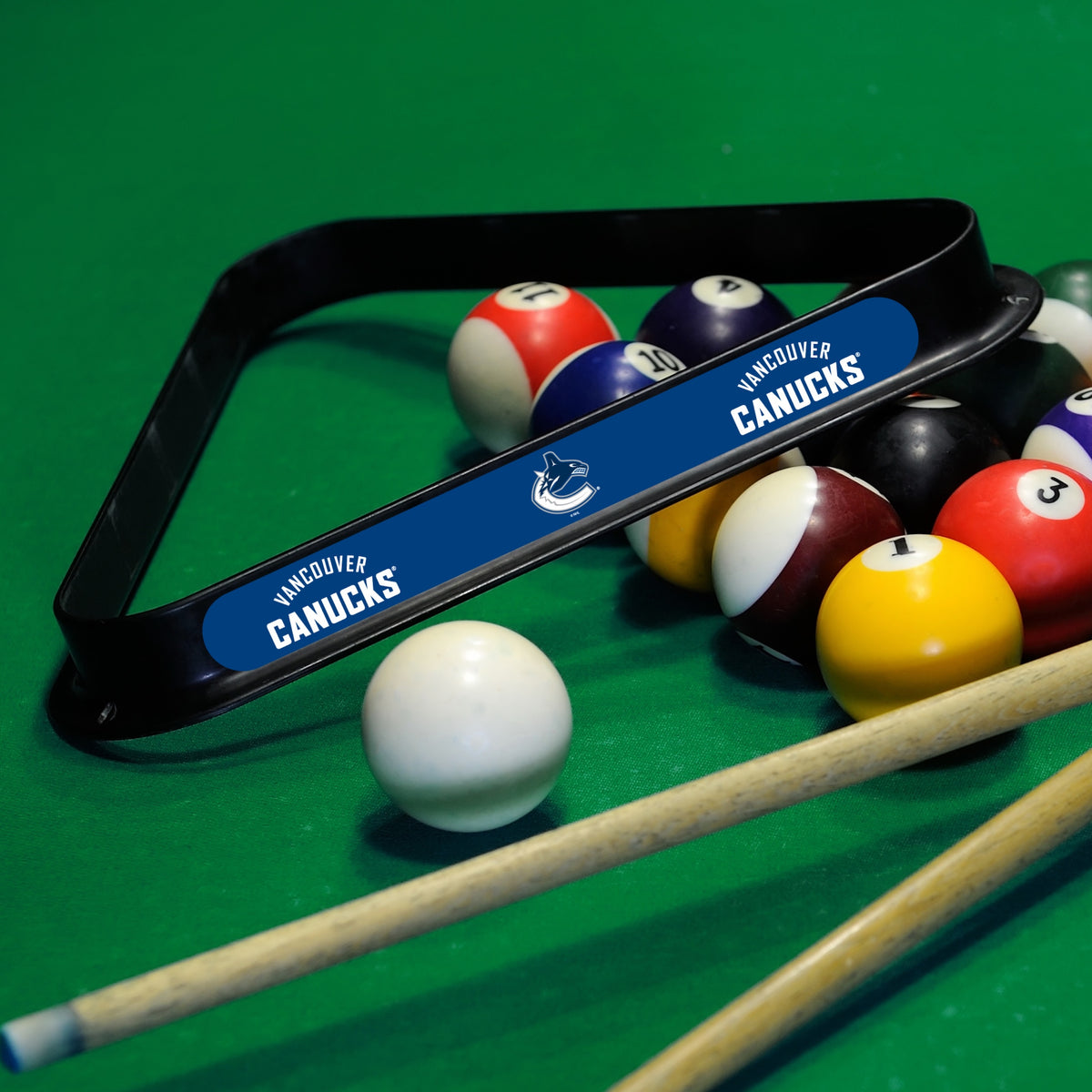 Vancouver Canucks NHL 8-ball triangle rack - lifestyle photo