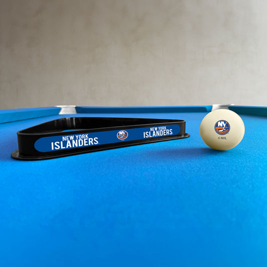 New York Islanders NHL cue ball and triangle rack set - lifestyle photo