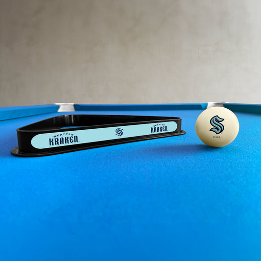 Seattle Kraken NHL cue ball and triangle rack set - lifestyle photo