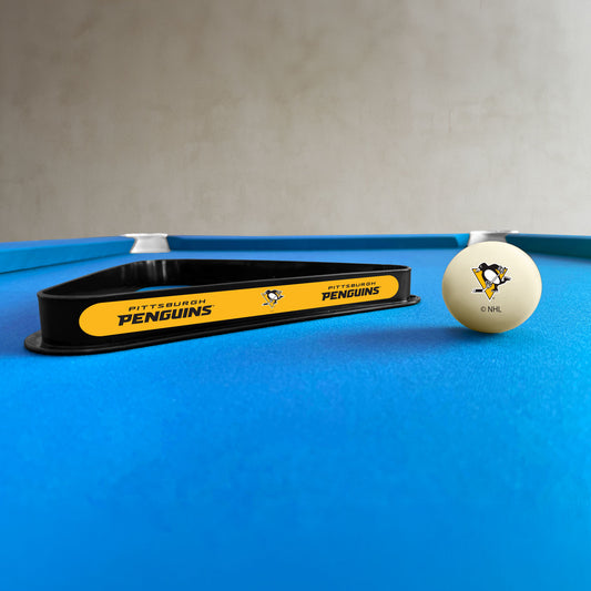 Pittsburgh Penguins NHL cue ball and triangle rack set - lifestyle photo