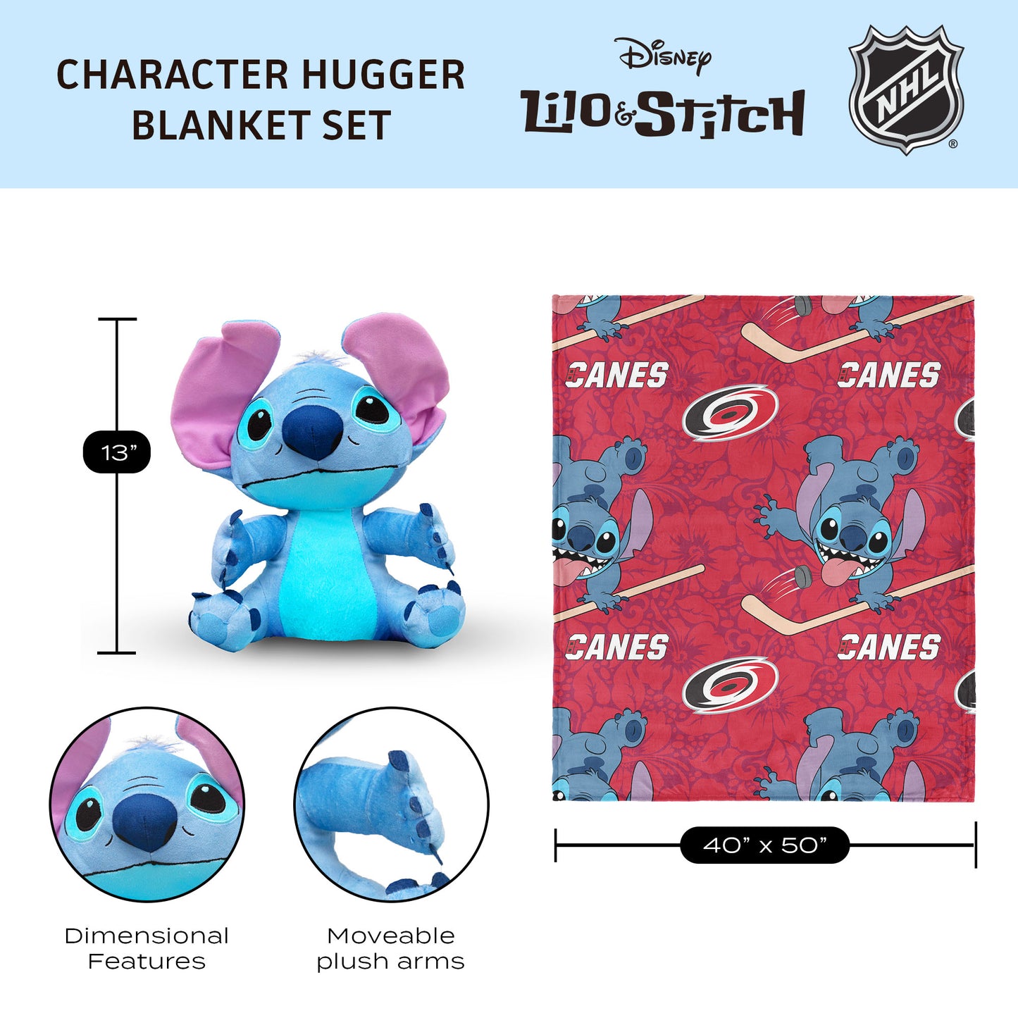 Carolina Hurricanes Lilo and Stitch Hugger Dimensions