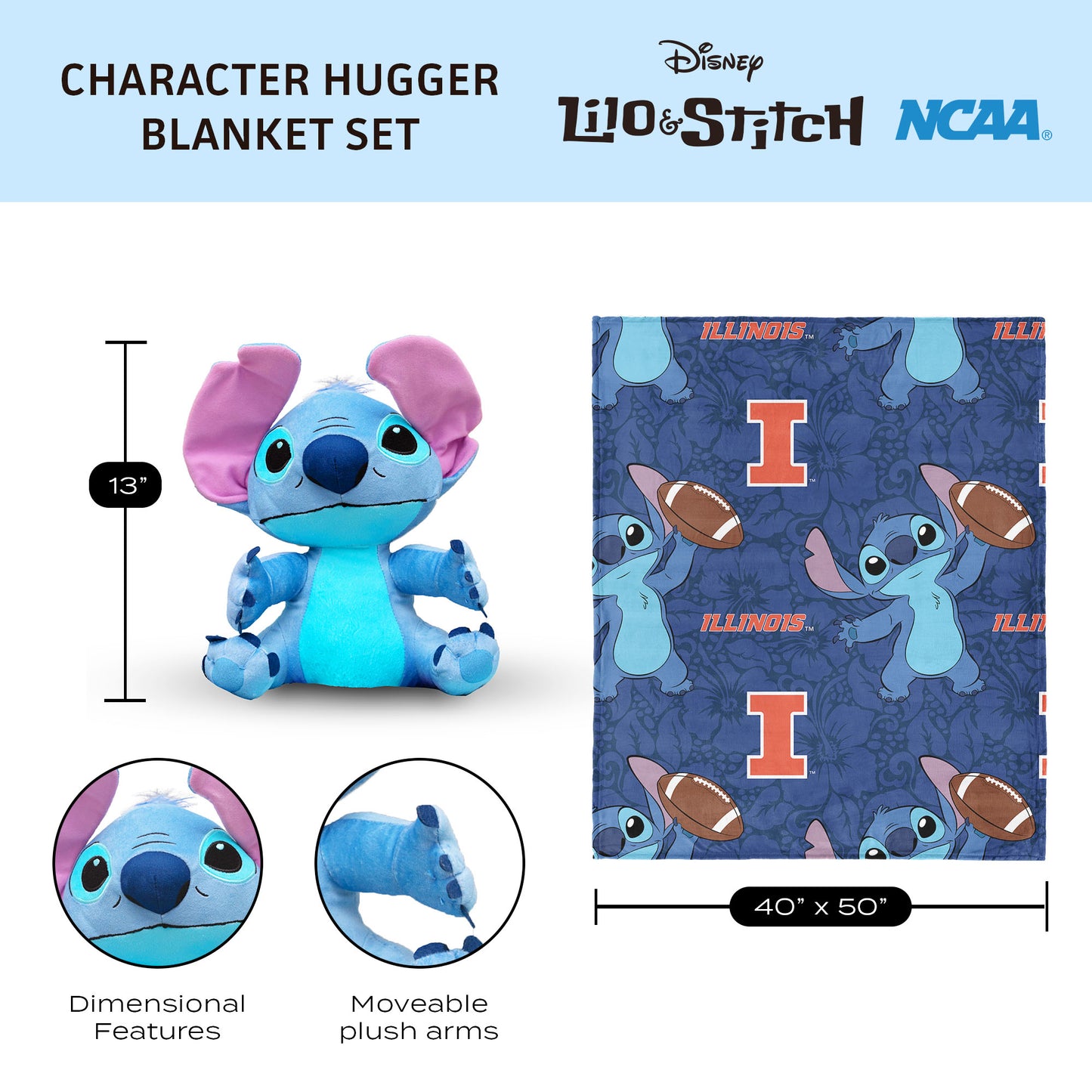 Illinois Fighting Illini Lilo and Stitch Hugger Dimensions
