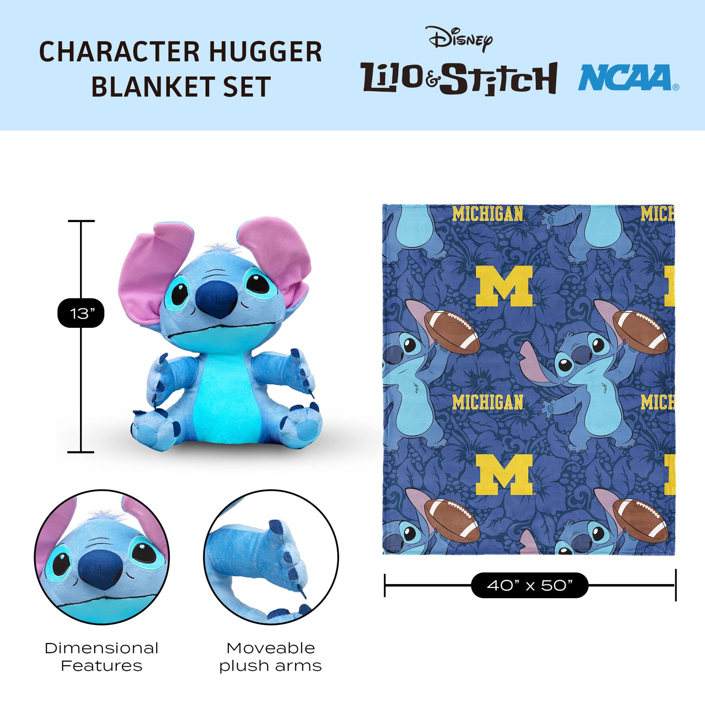 Michigan Wolverines Lilo and Stitch Hugger Dimensions