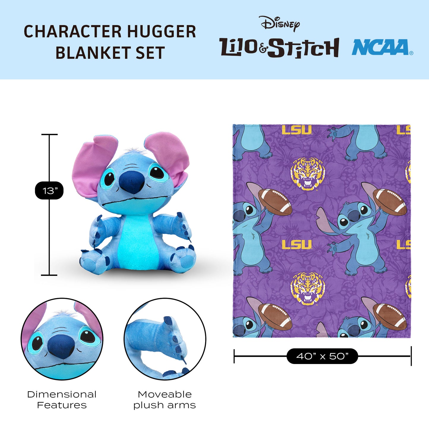 LSU Tigers Lilo and Stitch Hugger Dimensions