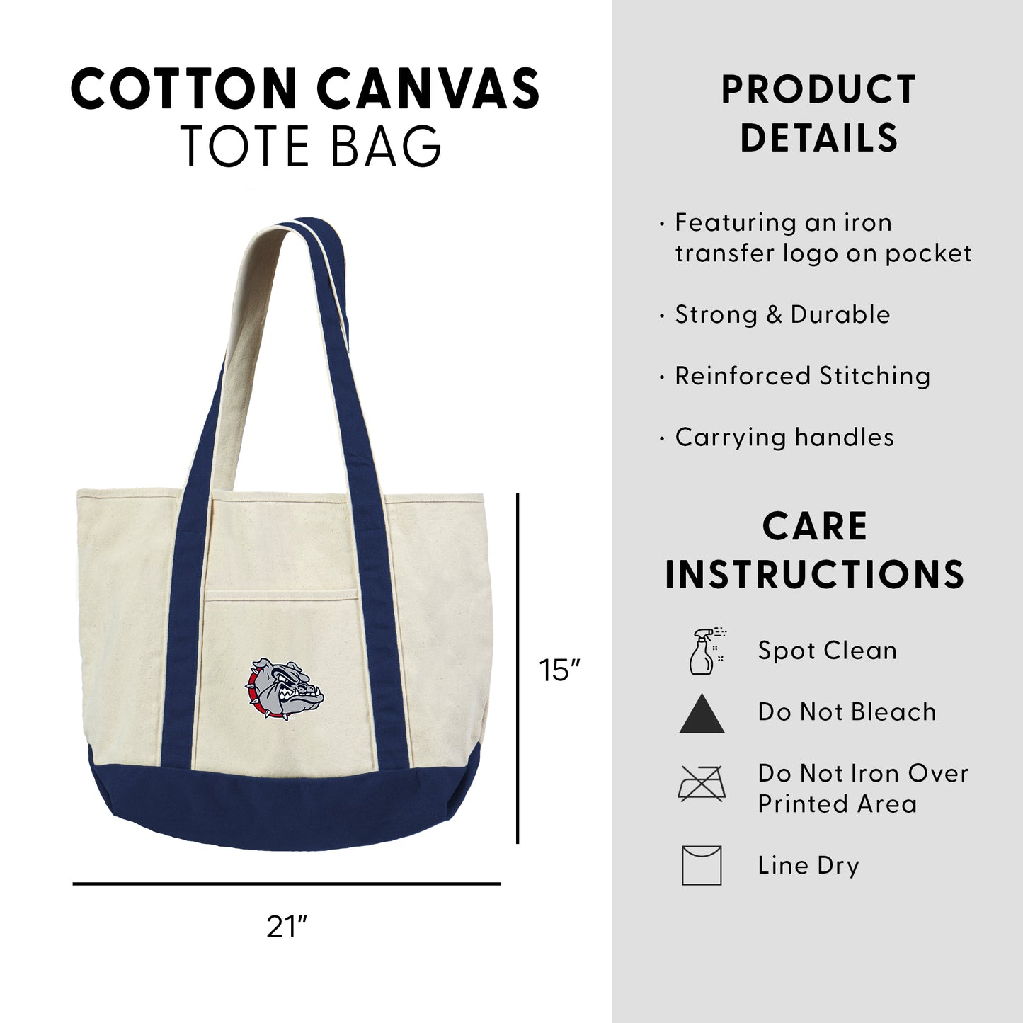 Gonzaga Bulldogs Logo Canvas Tote Dimensions