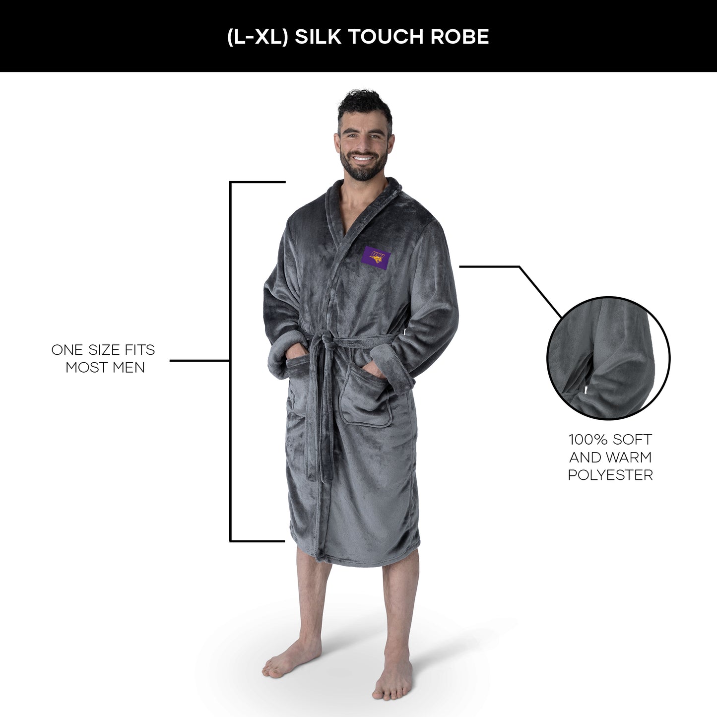 Northern Iowa Panthers silk touch team color bathrobe dimensions
