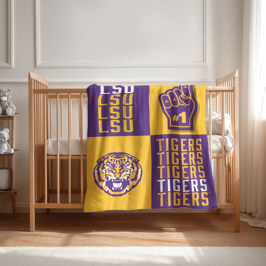 LSU Tigers Swaddle Blanket Lifestyle