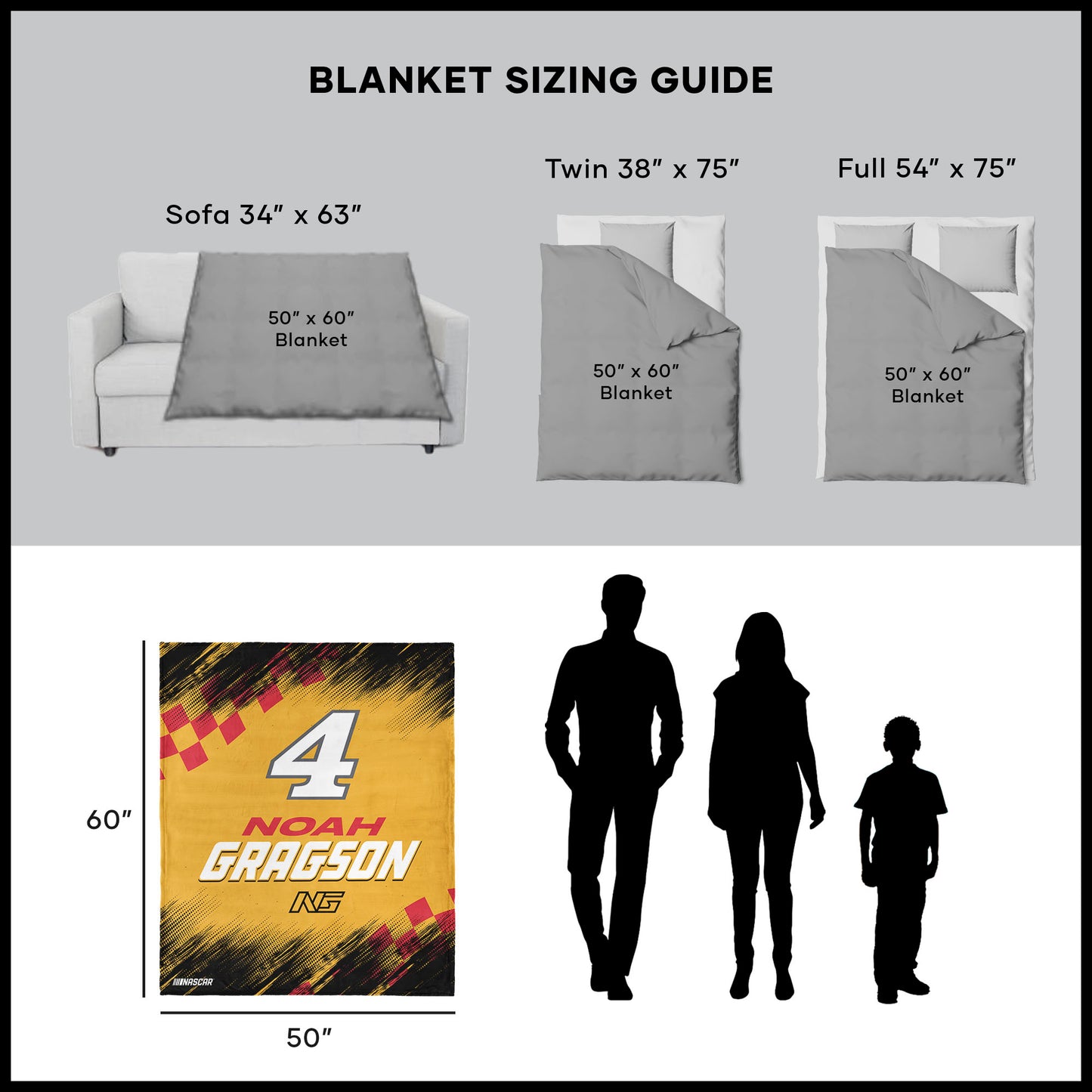 NASCAR Noah Gragson throw blanket dimensions