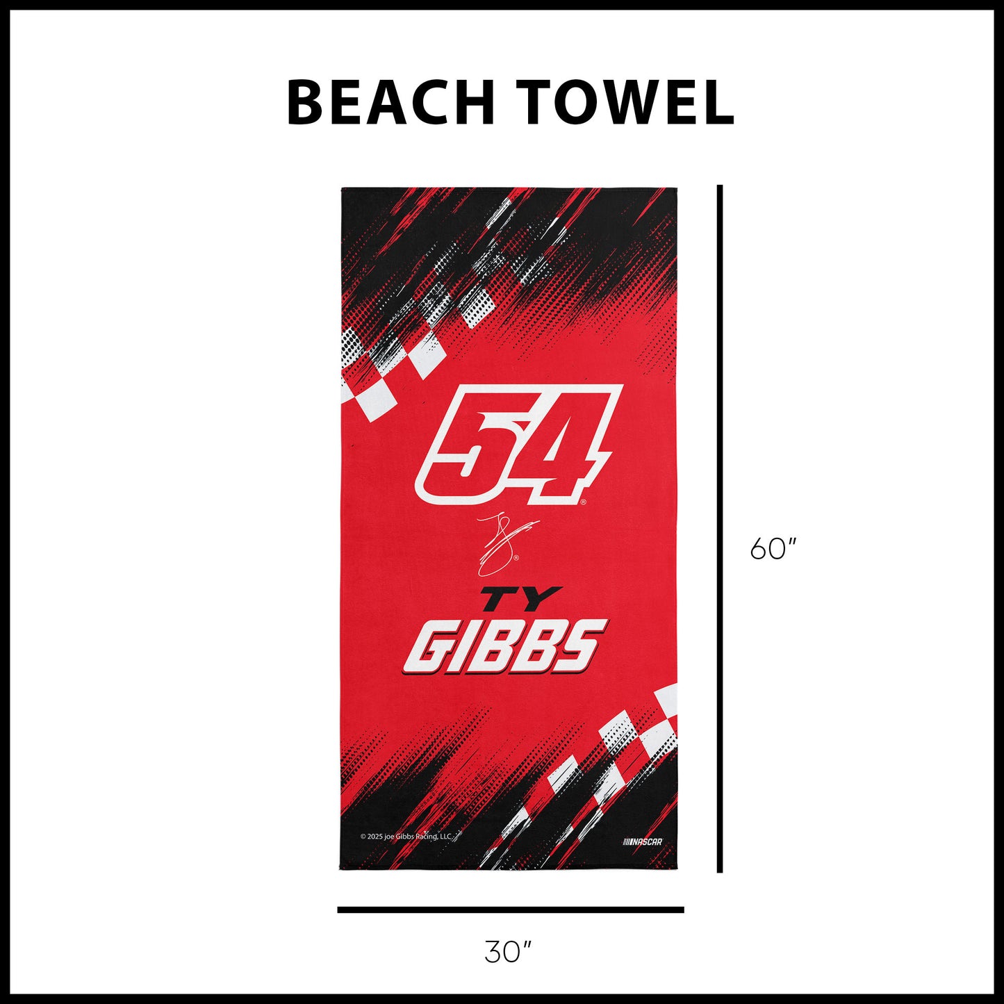 NASCAR Ty Gibbs Beach Towel Dimensions