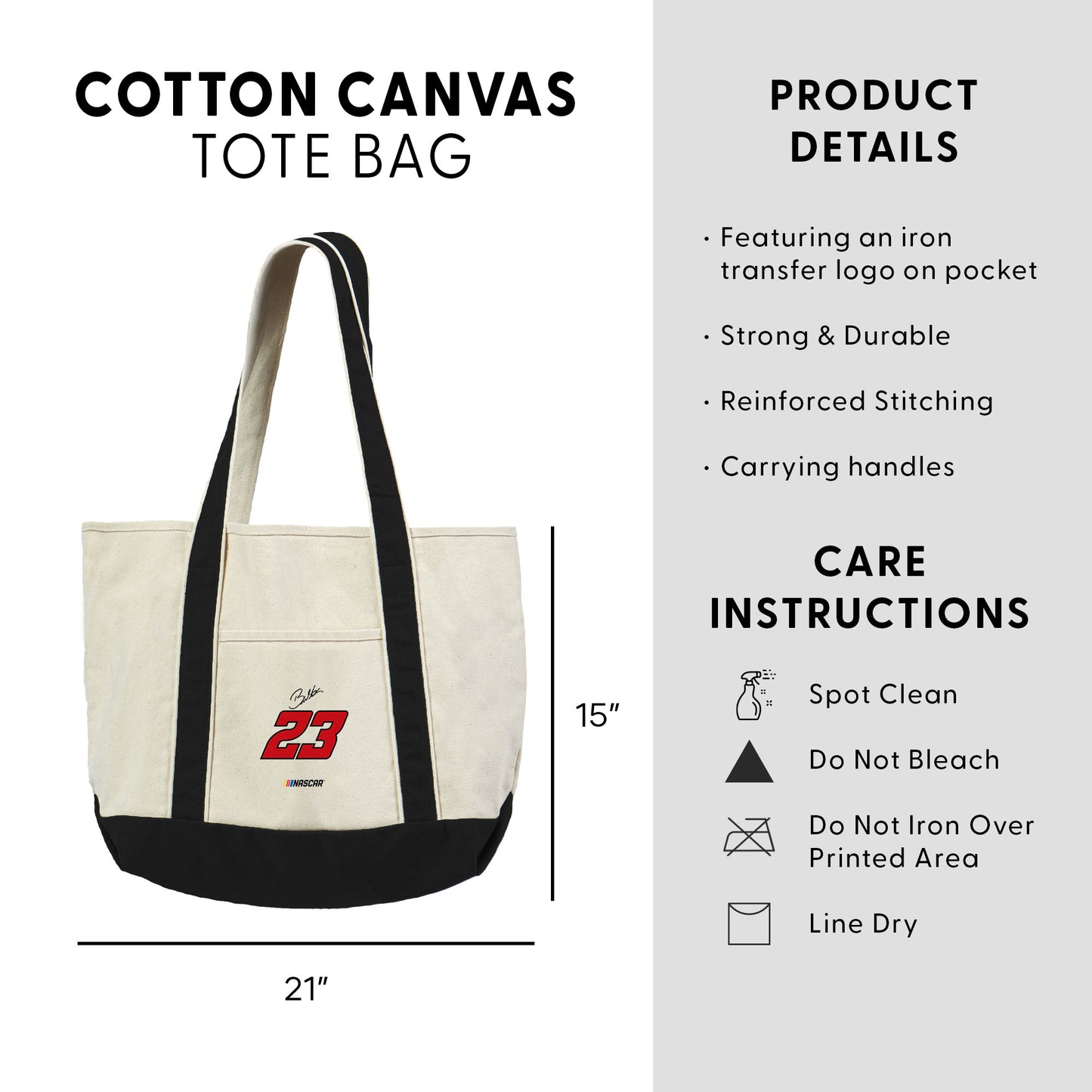 NASCAR Bubba Wallace Canvas Tote Dimensions