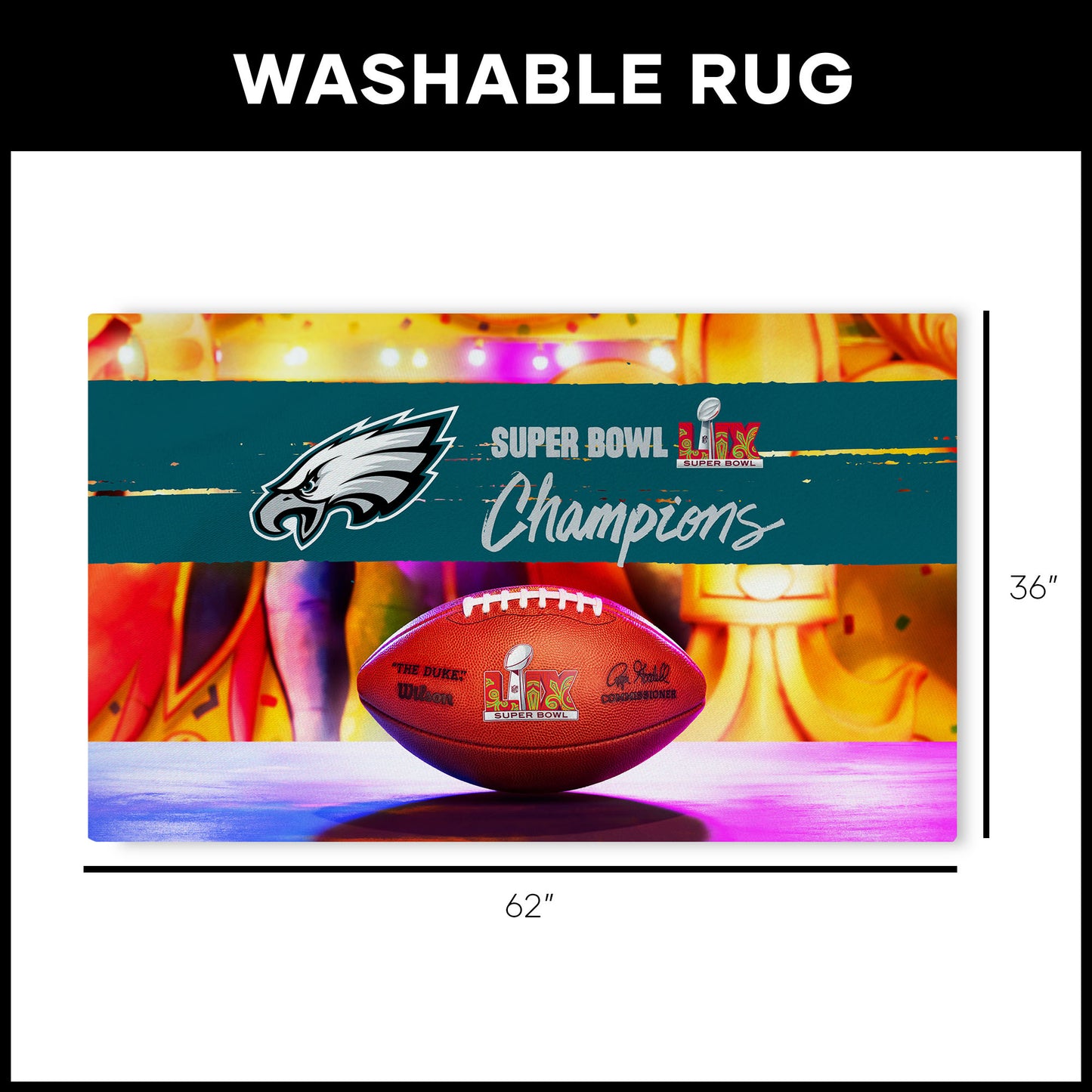 Philadelphia Eagles Super Bowl Champions Large Washable Rug Dimensions
