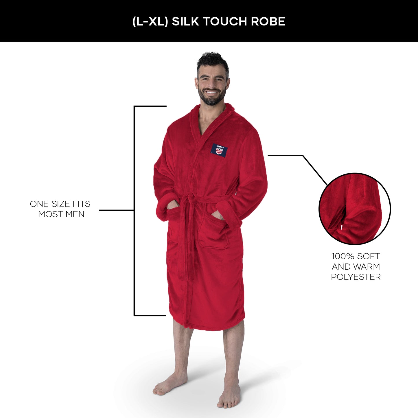 US Soccer team silk touch Navy Blue bathrobe dimensions