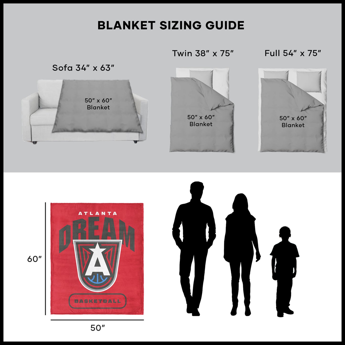 Atlanta Dream throw blanket dimensions