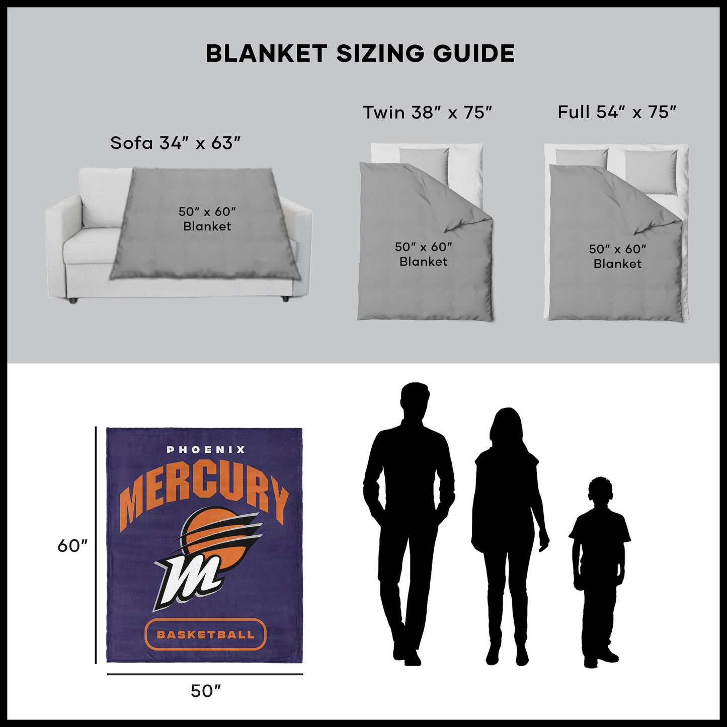 Phoenix Mercury throw blanket dimensions