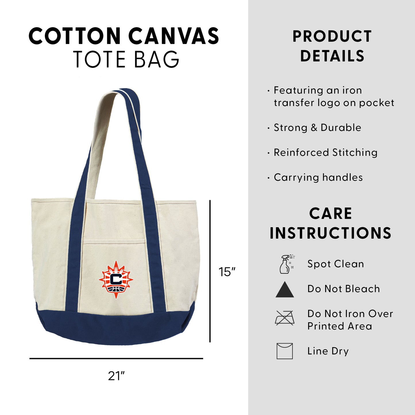 Connecticut Sun Logo Canvas Tote Dimensions
