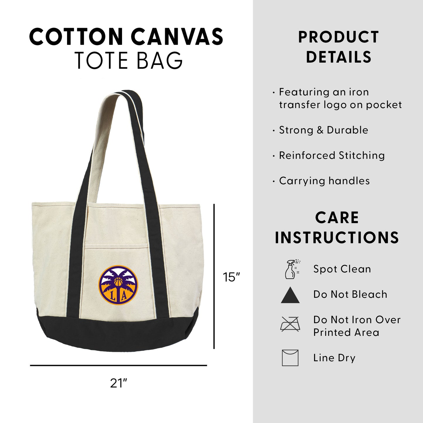 Los Angeles Sparks Logo Canvas Tote Dimensions