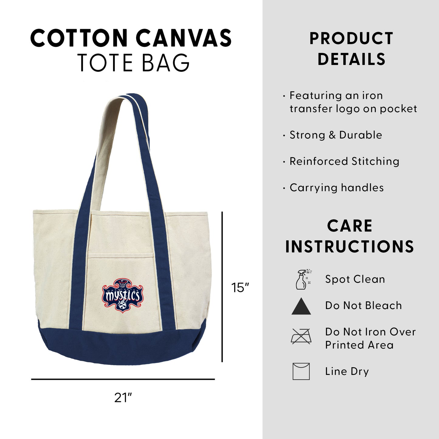 Washington Mystics Logo Canvas Tote Dimensions