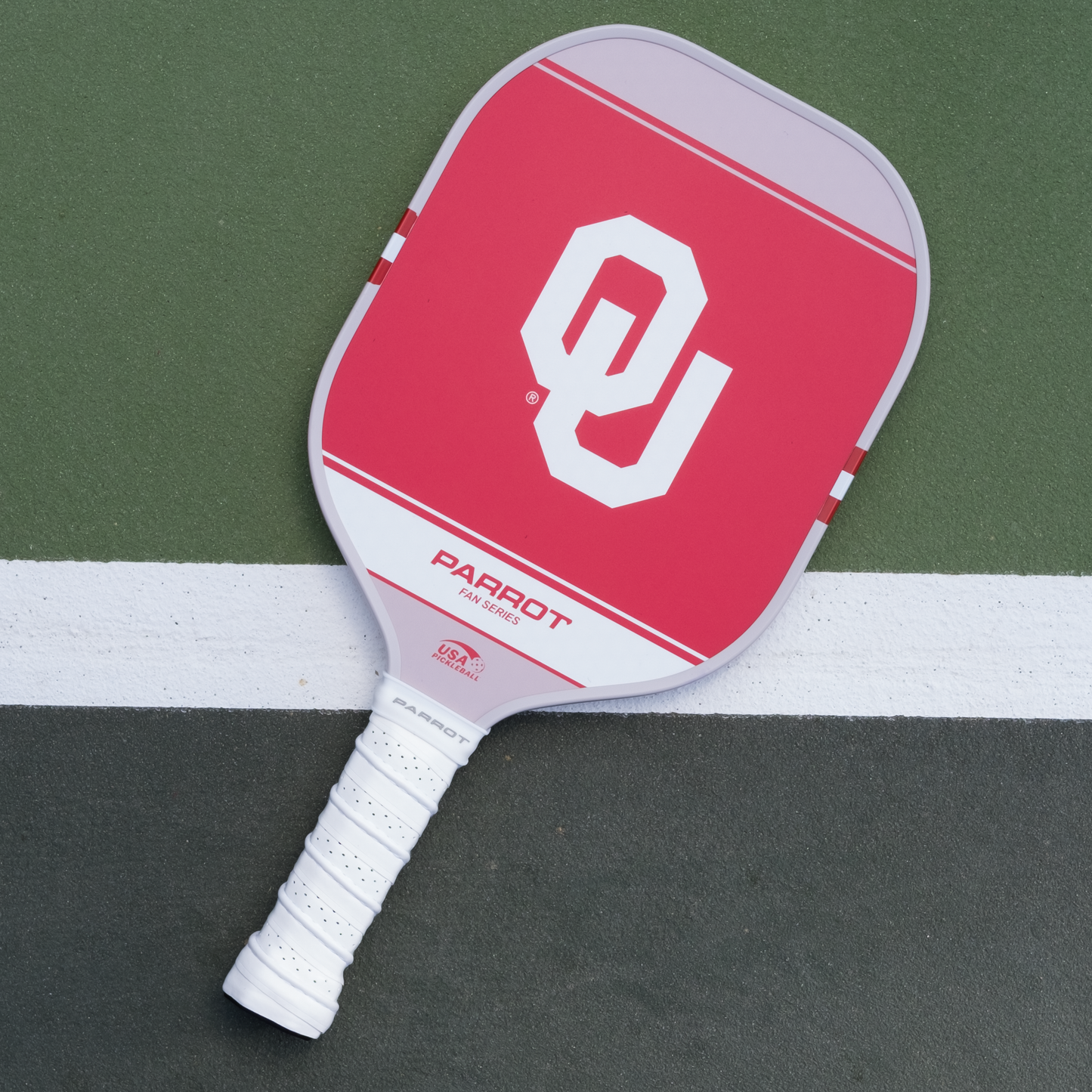 Oklahoma Sooners Sport Plus pickleball paddle back view on the court