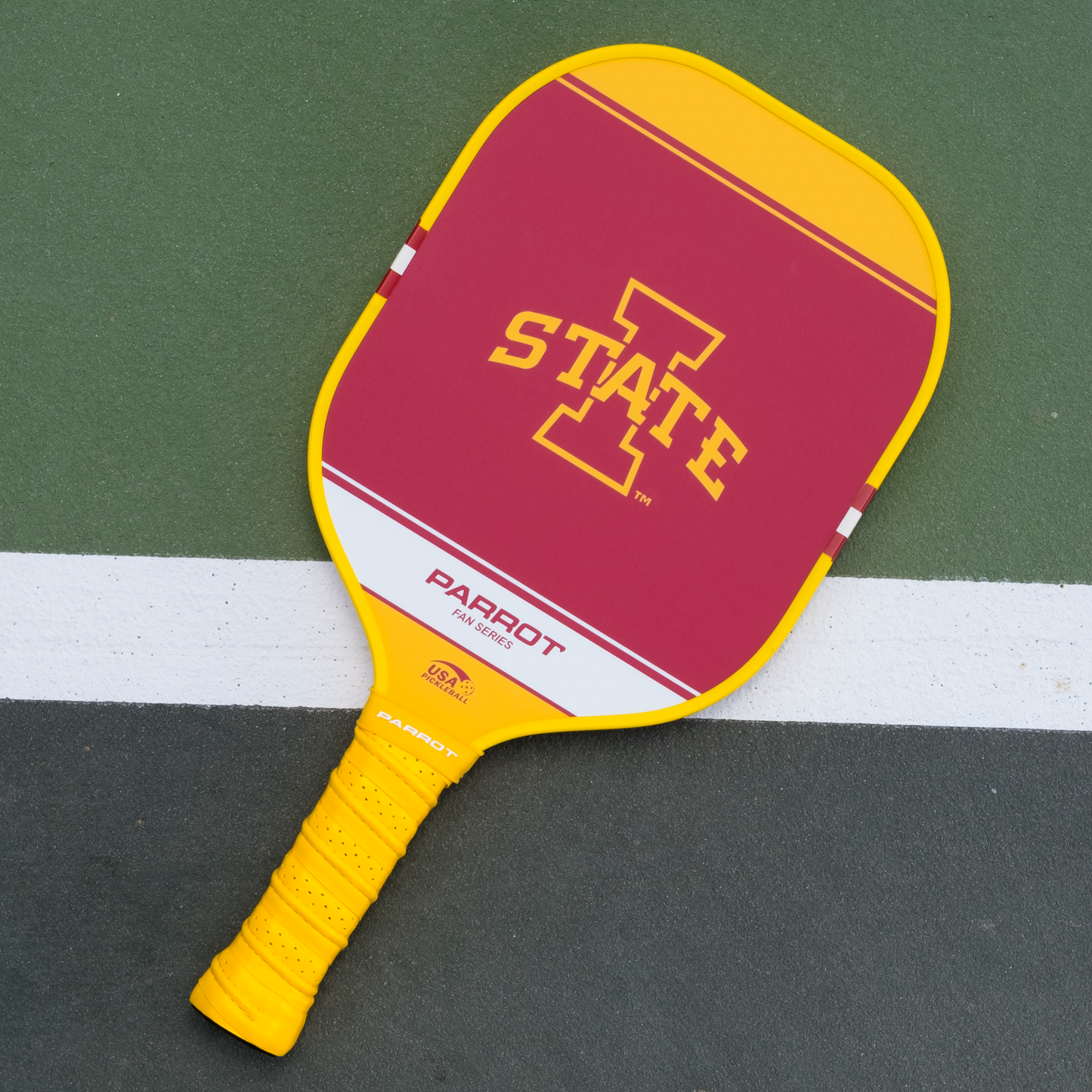 Iowa State Cyclones Sport Plus pickleball paddle back view on the court