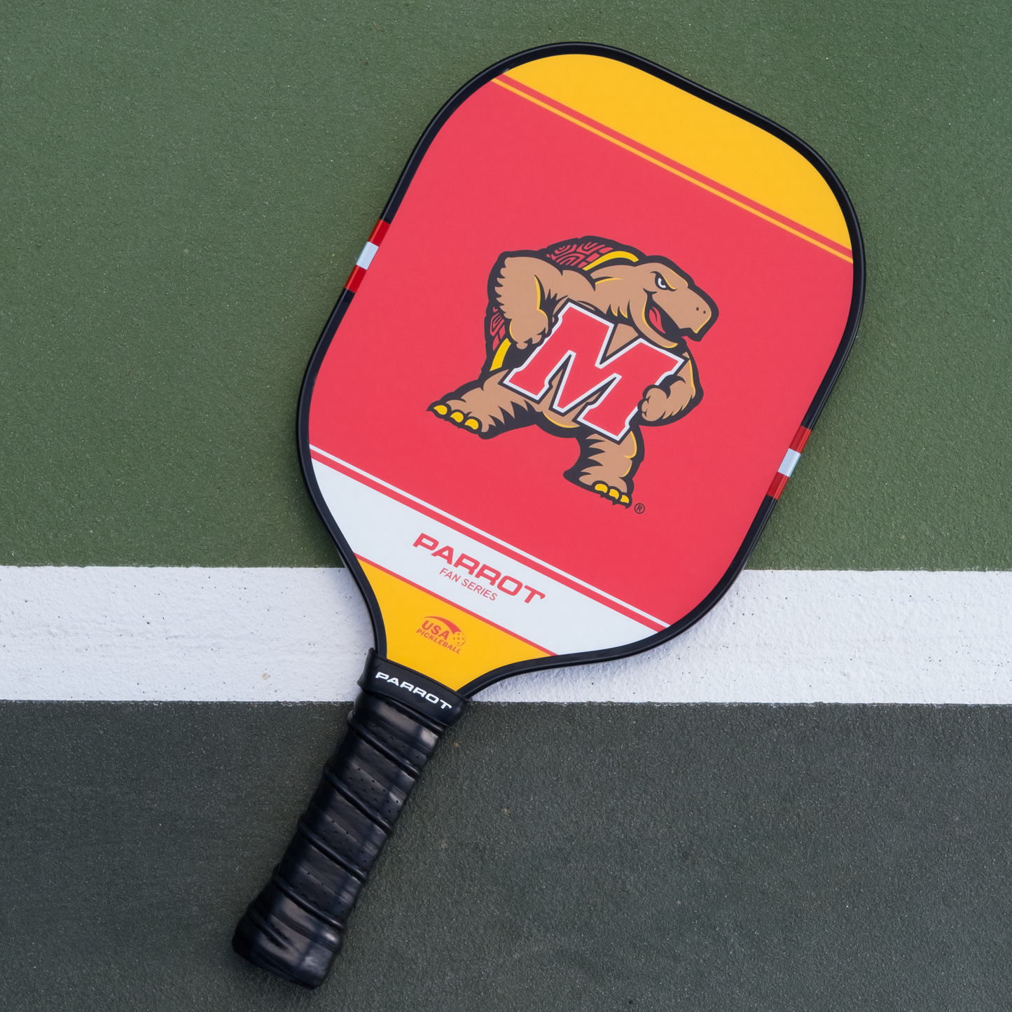 Maryland Terrapins Sport Plus pickleball paddle back view on the court