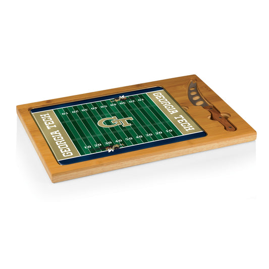 Georgia Tech Yellow Jackets Football Field - Icon Glass Top Cutting Board & Knife Set