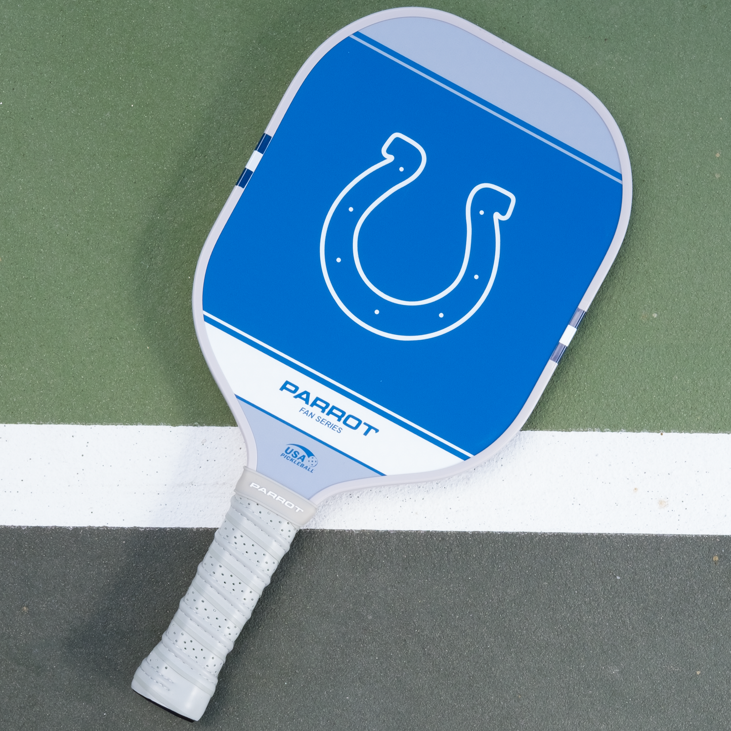 Indianapolis Colts Sport Plus pickleball paddle back view on the court