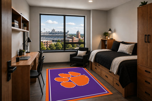 Clemson Tigers Entry Rug in Room Setting - Officially Licensed NCAA Area Rug