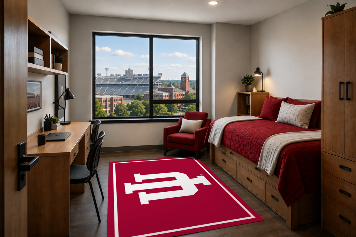 Indiana Hoosiers Entry Rug in Room Setting - Officially Licensed NCAA Area Rug