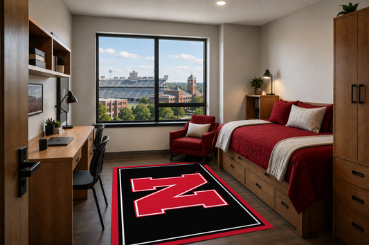 Nebraska Cornhuskers Entry Rug in Room Setting - Officially Licensed NCAA Area Rug
