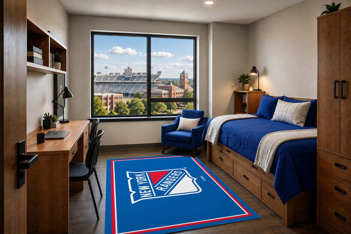 New York Rangers Entry Rug in Room Setting - Officially Licensed NHL Area Rug