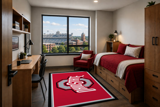 Ohio State Buckeyes Entry Rug in Room Setting - Officially Licensed NCAA Area Rug