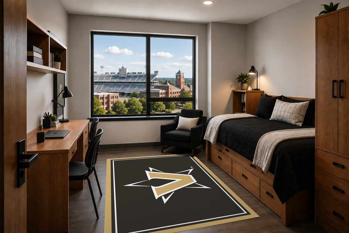 Vanderbilt Commodores Entry Rug in Room Setting - Officially Licensed NCAA Area Rug
