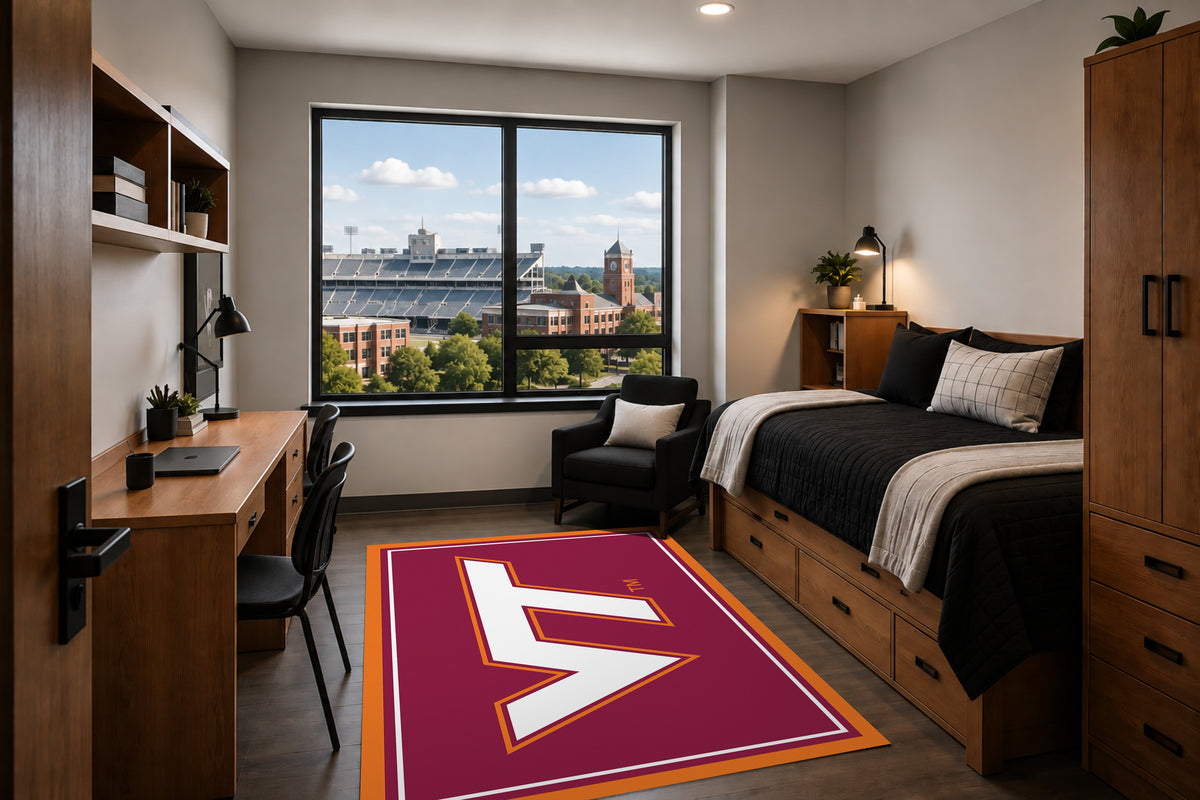 Virginia Tech Hokies Entry Rug in Room Setting - Officially Licensed NCAA Area Rug