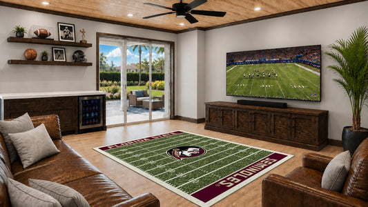 Florida State Seminoles Homefield Rug in Room Setting - Officially Licensed NCAA Area Rug
