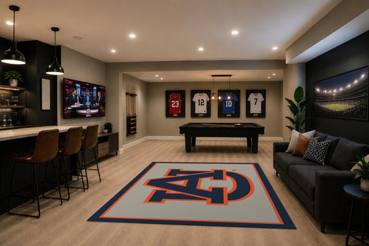Auburn Tigers Spirit Rug in Room Setting - Officially Licensed NCAA Area Rug