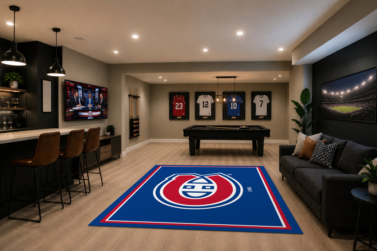 Montreal Canadiens Spirit Rug in Room Setting - Officially Licensed NHL Area Rug