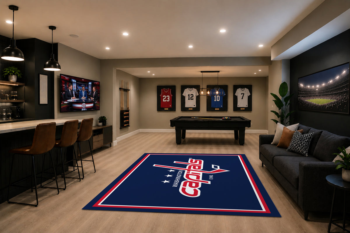 Washington Capitals Spirit Rug in Room Setting - Officially Licensed NHL Area Rug