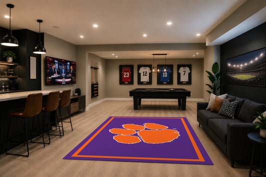 Clemson Tigers Spirit Rug in Room Setting - Officially Licensed NCAA Area Rug